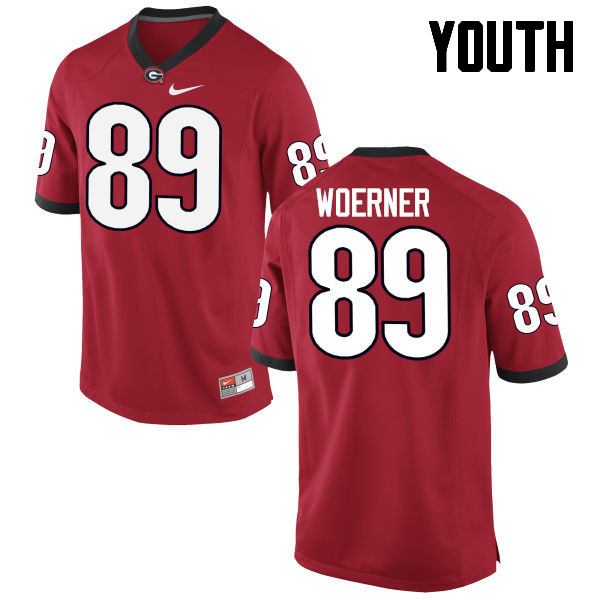 Youth Georgia Bulldogs #89 Charlie Woerner College Football Jerseys-Red
